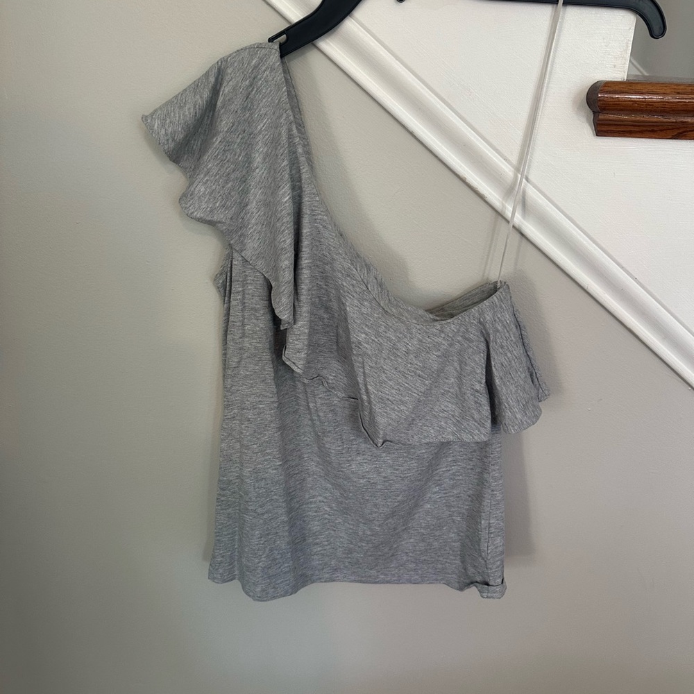 Gray One-Shoulder Ruffle Top